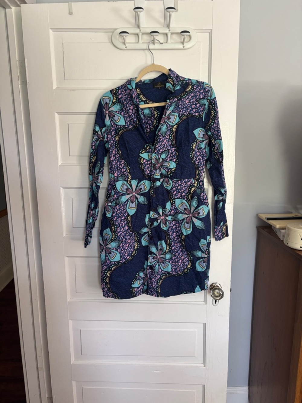 Womens Navy Floral Shirt Dress - Blue & Purple